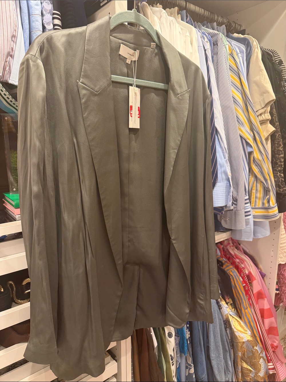 Vince Womens Olive Green Open-Front Blazer Jacket